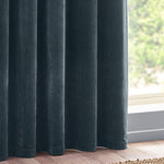 Plain Blue Curtains - Heavy Chenille Room Darkening Eyelet Curtains Marine Yard