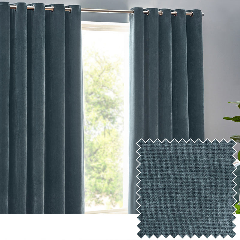 Yard Heavy Chenille Room Darkening Eyelet Curtains in Marine