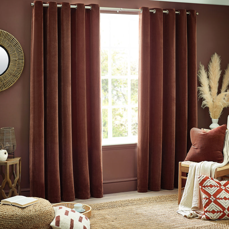 Yard Heavy Chenille Room Darkening Eyelet Curtains in Nutmeg