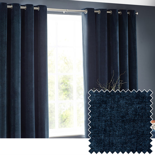 Plain Blue Curtains - Heavy Chenille Room Darkening Eyelet Curtains Navy Yard