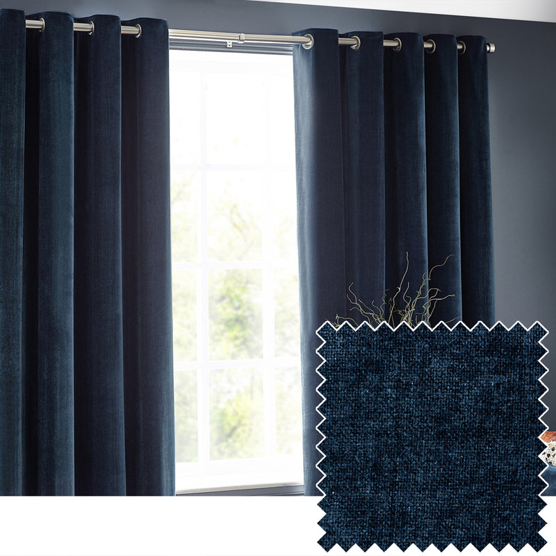 Yard Heavy Chenille Room Darkening Eyelet Curtains in Navy