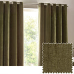 Plain Green Curtains - Heavy Chenille Room Darkening Eyelet Curtains Olive Yard