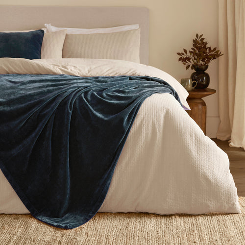 Plain Blue Throws - Heavy Chenille Velvet Throw Navy Yard 