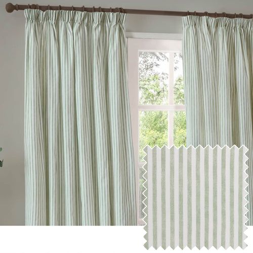 Striped Green Curtains - Hebden 100% Cotton Blackout Pencil Pleat Curtains Eucalyptus Yard