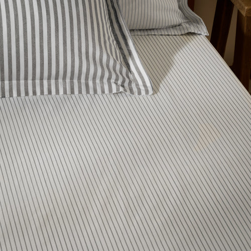 Striped Grey Bedding - Hebden 100% Cotton Narrow Stripe Fitted Bed Sheet Grey Yard