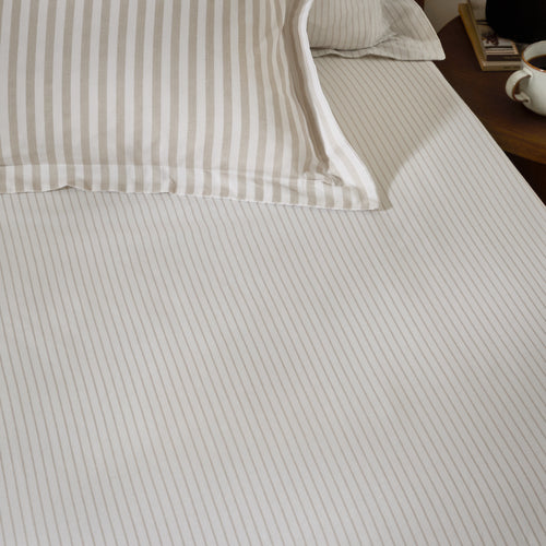 Striped Cream Bedding - Hebden 100% Cotton Narrow Stripe Fitted Bed Sheet Natural Yard