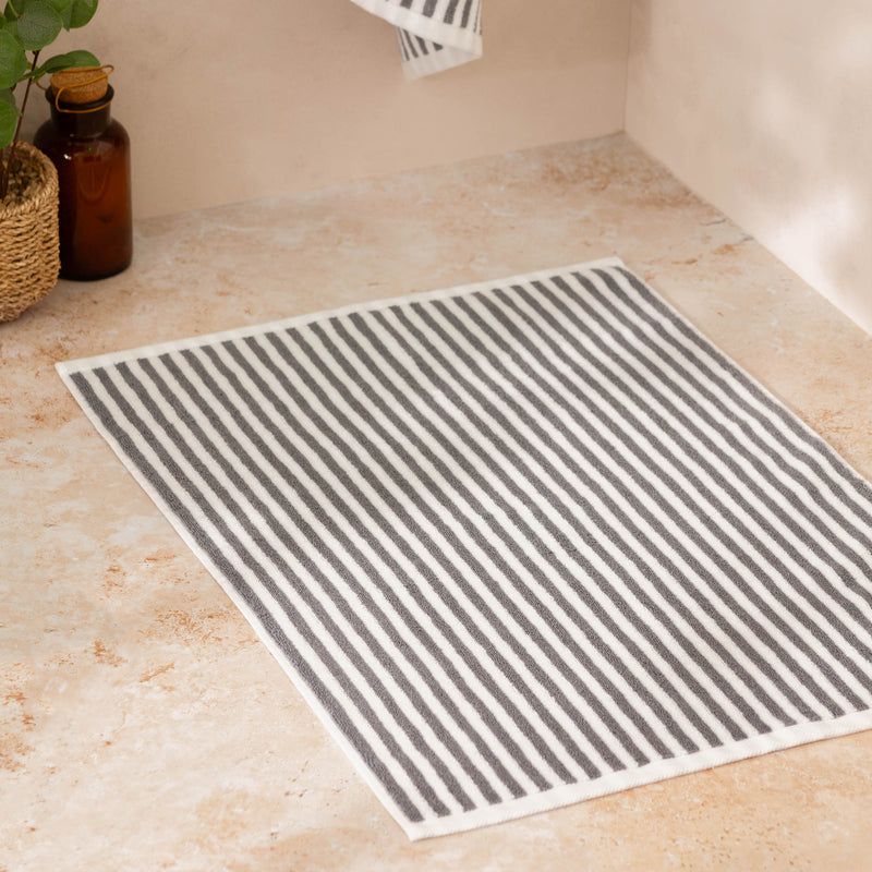 Striped White Bathroom - Hebden Striped Cotton Bath Mat Grey Yard