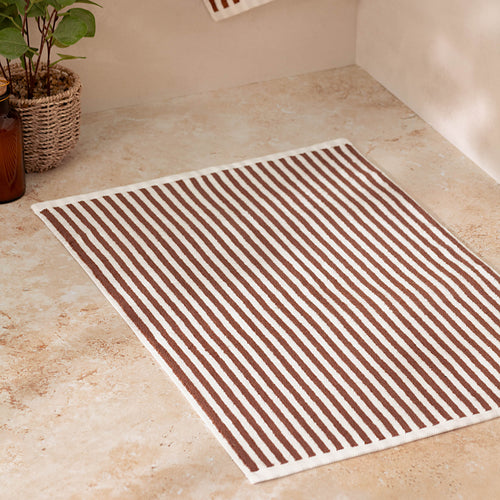 Striped White Bathroom - Hebden Striped Cotton Bath Mat Pecan Yard