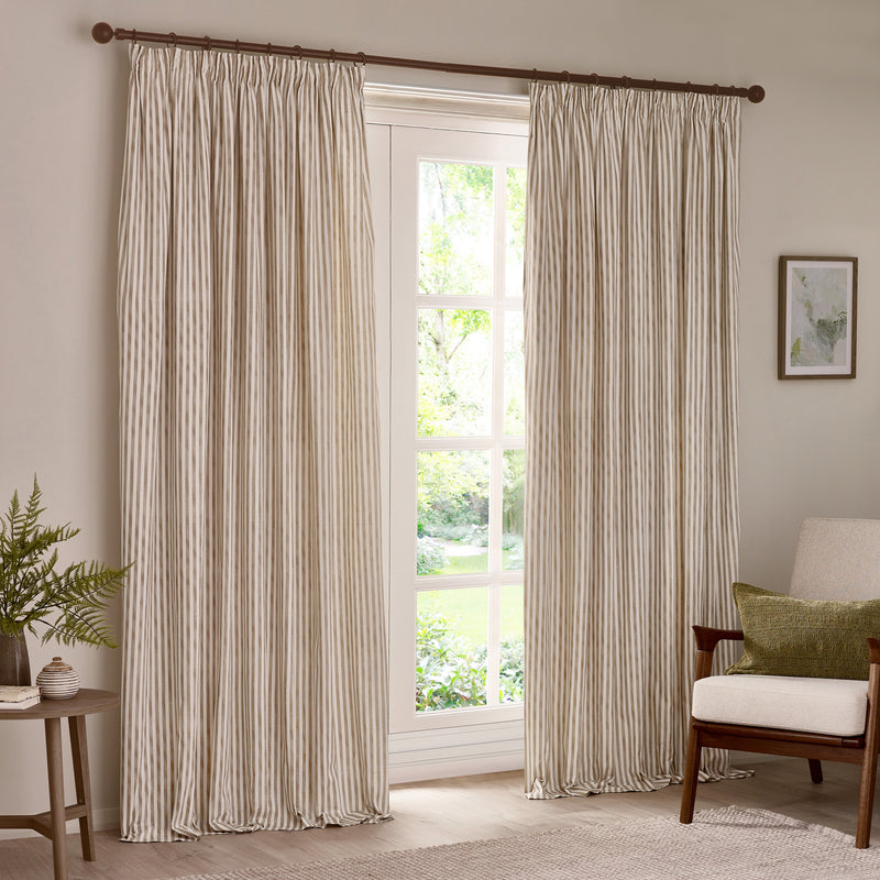 Striped Beige Curtains - Hebden Striped Cotton Pencil Pleat Curtains Natural Yard