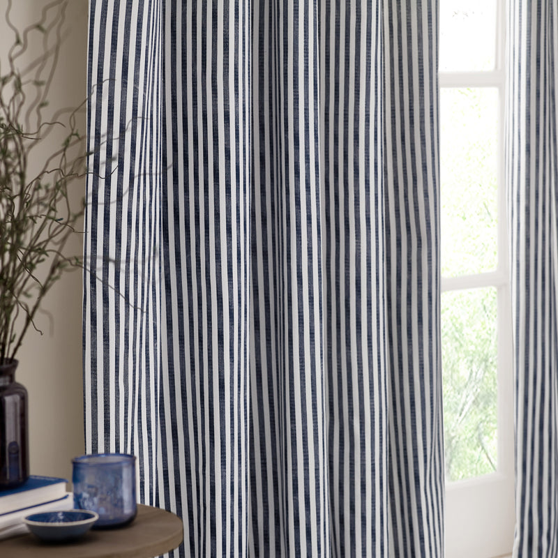 Striped Blue Curtains - Hebden Striped Cotton Pencil Pleat Curtains Navy Yard