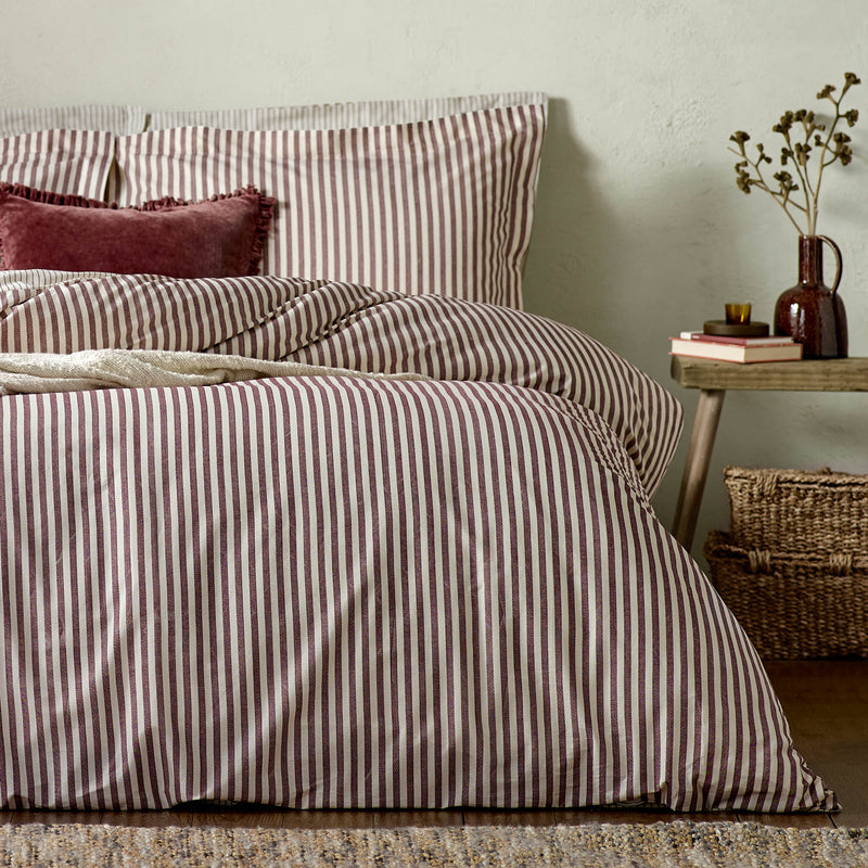  Bedding - Hebden Mélange Stripe 100% Cotton Duvet Cover Set Beetroot Yard