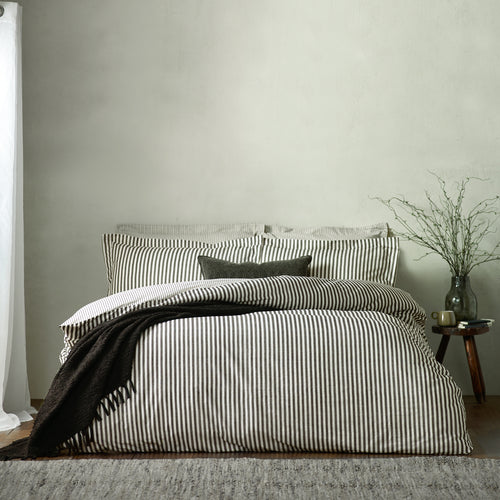 Striped Black Bedding - Hebden Mélange Stripe Cotton Duvet Cover Set Black Yard