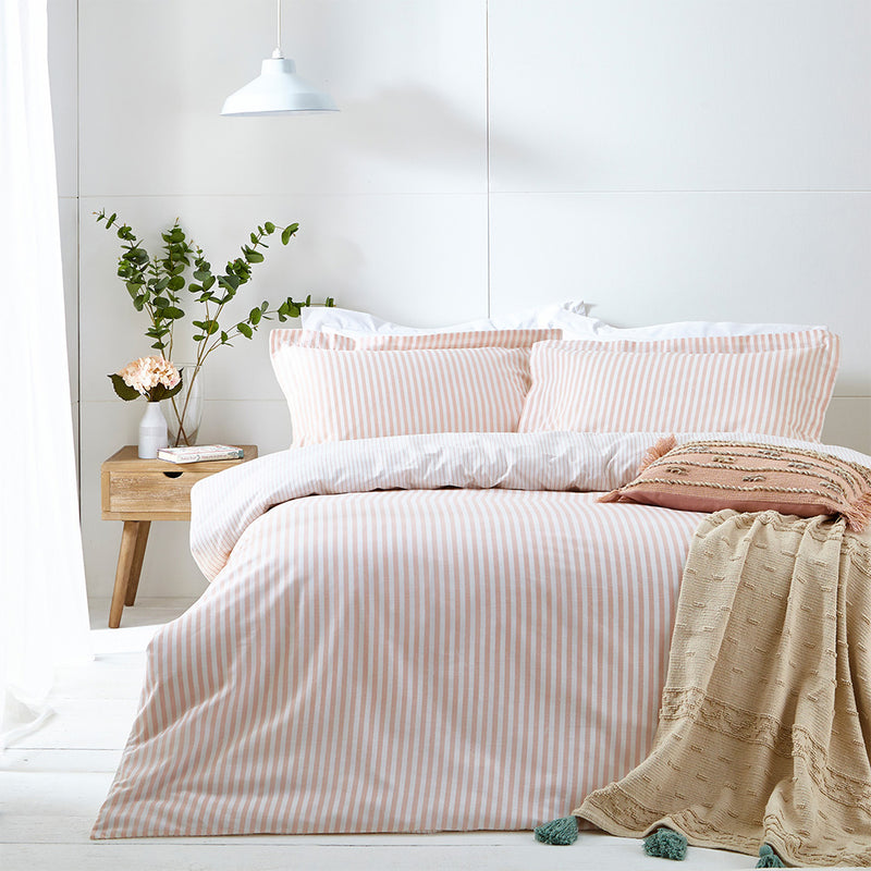 Yard Hebden Mélange Stripe 100% Cotton Duvet Cover Set in Blush