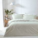 Striped Green Bedding - Hebden Mélange Stripe 100% Cotton Duvet Cover Set Eucalyptus Yard