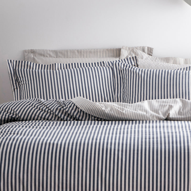 Yard Hebden Mélange Stripe 100% Cotton Duvet Cover Set in Navy/Grey