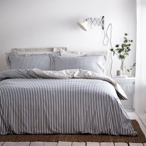 Yard Hebden Mélange Stripe 100% Cotton Duvet Cover Set in Navy/Grey