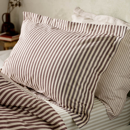 Striped Red Bedding - Hebden Mélange Stripe 100% Cotton Pillowcase Pair Beetroot Yard