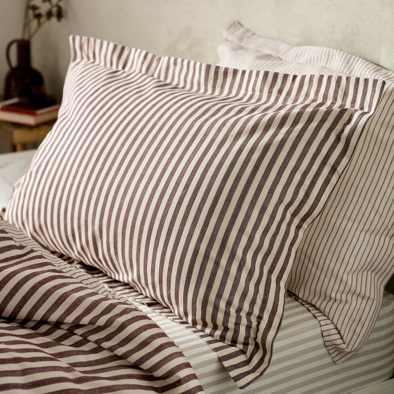 Striped Red Bedding - Hebden Mélange Stripe 100% Cotton Pillowcase Pair Beetroot Yard