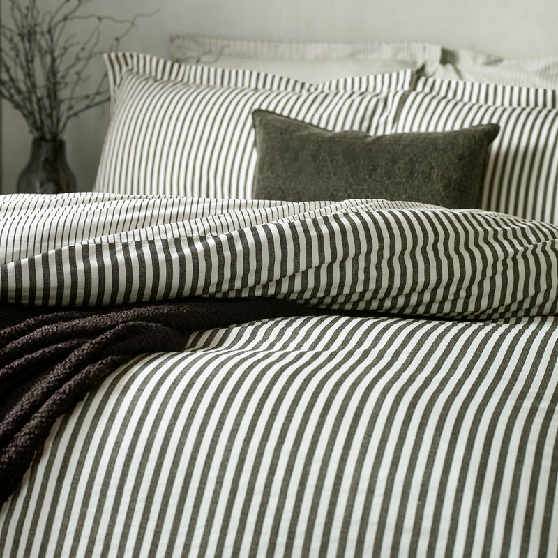 Striped Black Bedding - Hebden Mélange Stripe Pillowcase Pair Black Yard