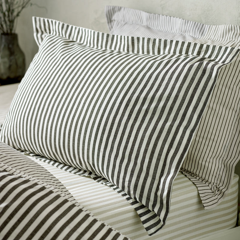 Striped Black Bedding - Hebden Mélange Stripe 100% Cotton Pillowcase Pair Black Yard