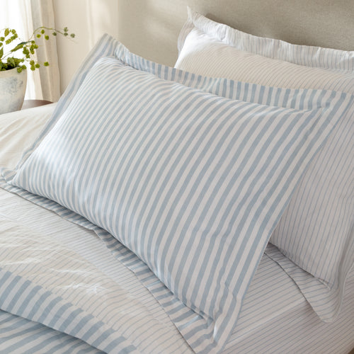 Striped Purple Bedding - Hebden Mélange Stripe 100% Cotton Pillowcase Pair Mineral Blue Yard