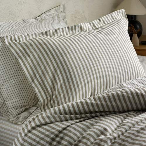 Striped Brown Bedding - Hebden Mélange Stripe 100% Cotton Pillowcase Pair Mole Yard