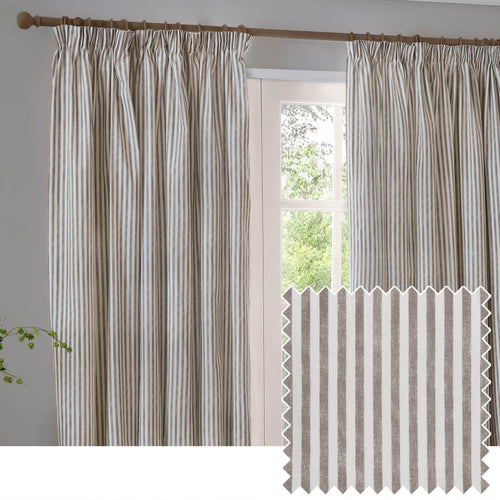  Curtains - Hebden Striped 100% Cotton Lined Pencil Pleat Curtains Mole Yard