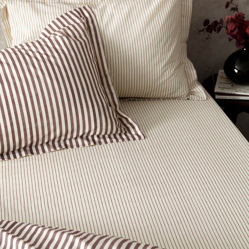 Striped Red Bedding - Hebden 100% Cotton Narrow Stripe Fitted Bed Sheet Beetroot Yard