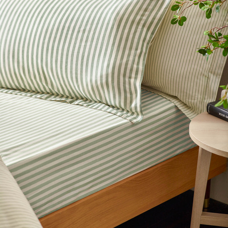 Striped Green Bedding - Hebden Striped Fitted Sheet Forest Yard