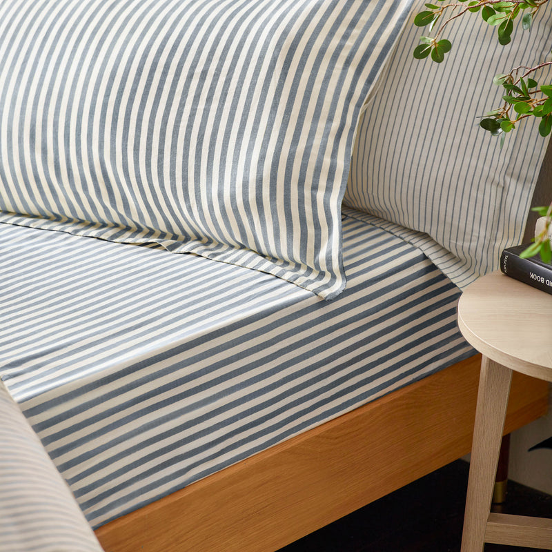 Striped Blue Bedding - Hebden Striped Fitted Sheet Navy Yard