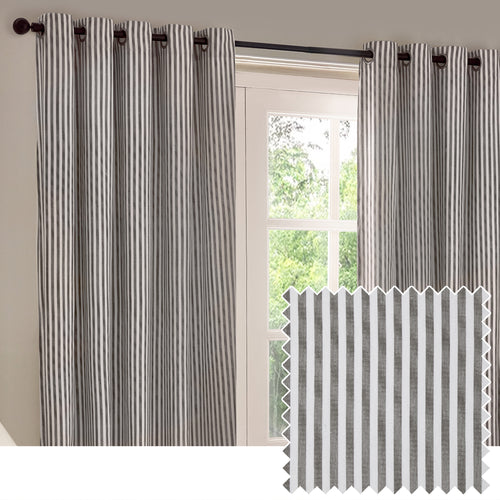 Striped Grey Curtains - Hebden Striped Cotton Eyelet Curtains Grey Yard