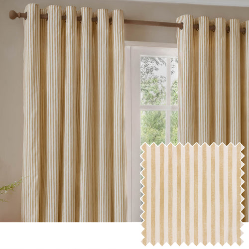  Curtains - Hebden Striped 100% Cotton Lined Eyelet Curtains Honey Yellow Yard