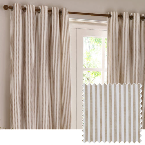 Striped Beige Curtains - Hebden Striped 100% Cotton Lined Eyelet Curtains Natural Yard