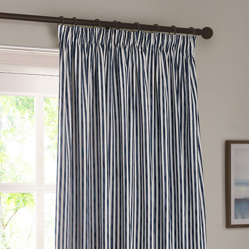 Striped Blue Curtains - Hebden Striped Cotton Eyelet Curtains Navy Yard