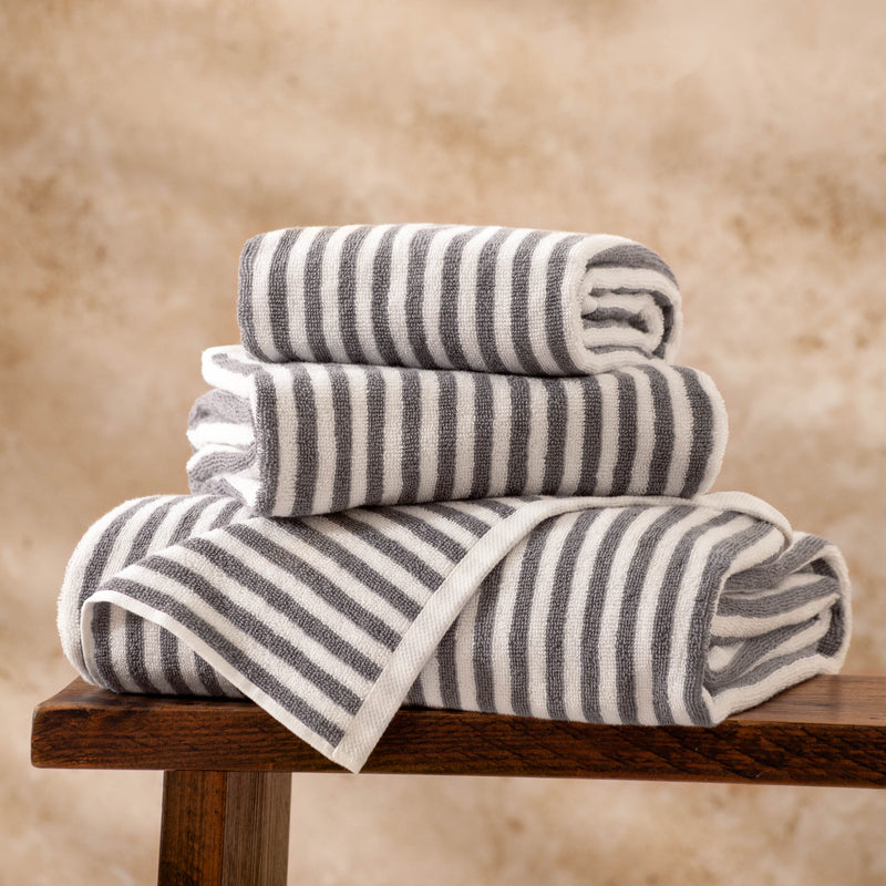 Striped White Bathroom - Hebden Striped Cotton Towels Grey Yard