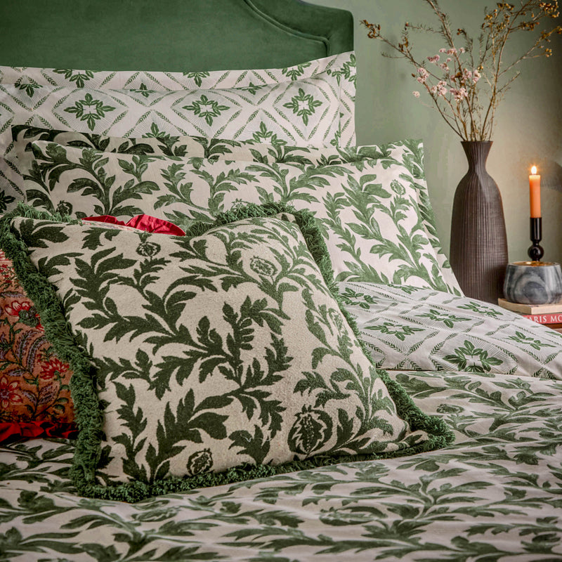 Floral Green Cushions - Hedera Jacquard Cushion Cover Green Paoletti