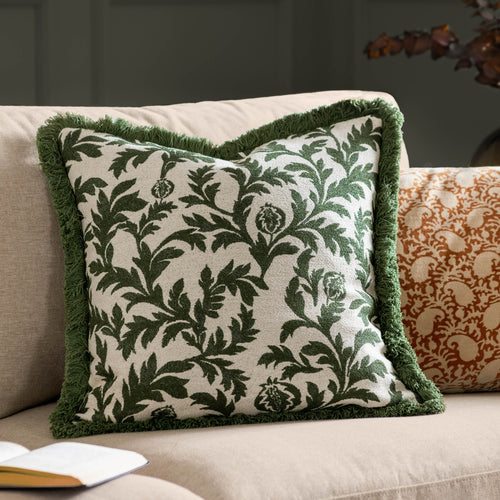 Floral Green Cushions - Hedera Jacquard Cushion Cover Green Paoletti