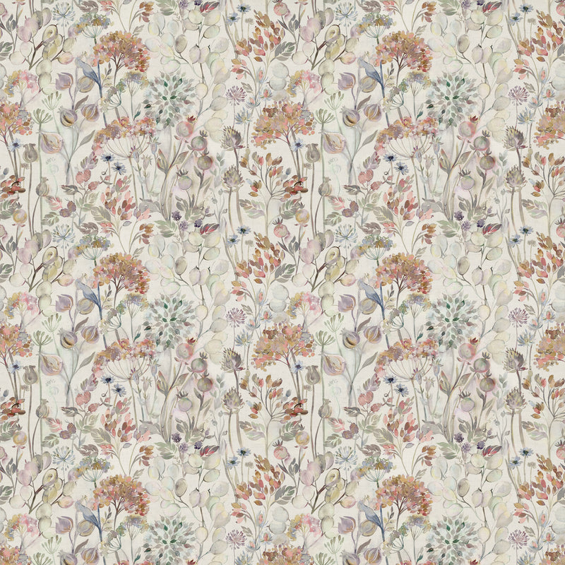 Floral Orange Fabric - Country Hedgerow Printed Cotton Fabric Dusk Linen Voyage Maison