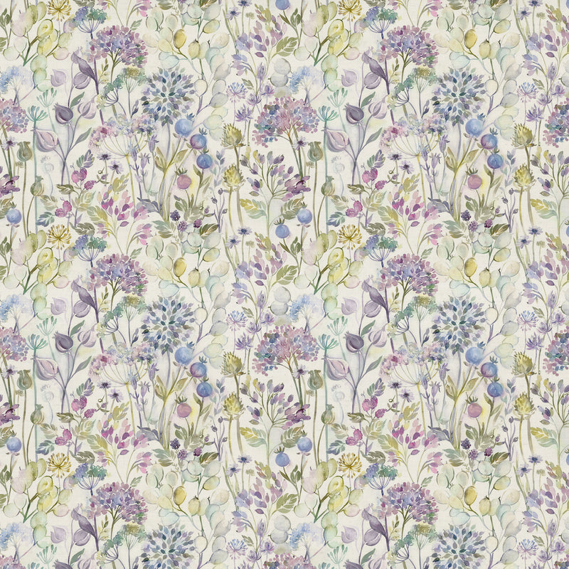 Floral Purple Fabric - Country Hedgerow Printed Cotton Fabric Lilac Linen Voyage Maison