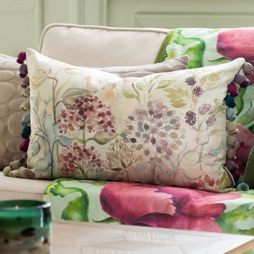 Floral Cream Cushions - Hedgerow Printed Feather Filled Cushion Linen Voyage Maison