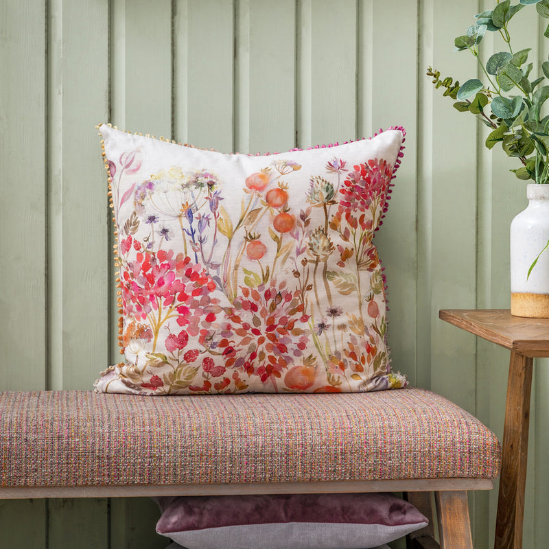 Floral Orange Cushions - Hedgerow Printed Cushion Cover Autumn Voyage Maison