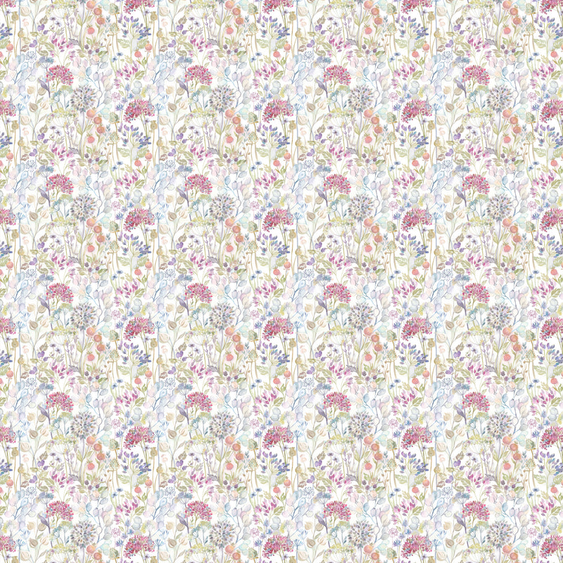 Floral Pink Fabric - Hedgerow Floral Printed Oil Cloth Fabric (By The Metre) Natural Voyage Maison