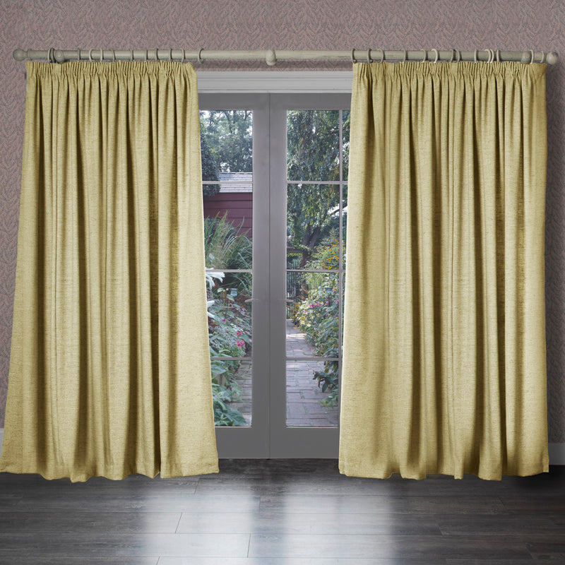 Voyage Maison Helmsley Woven Pencil Pleat Curtains in Lemon