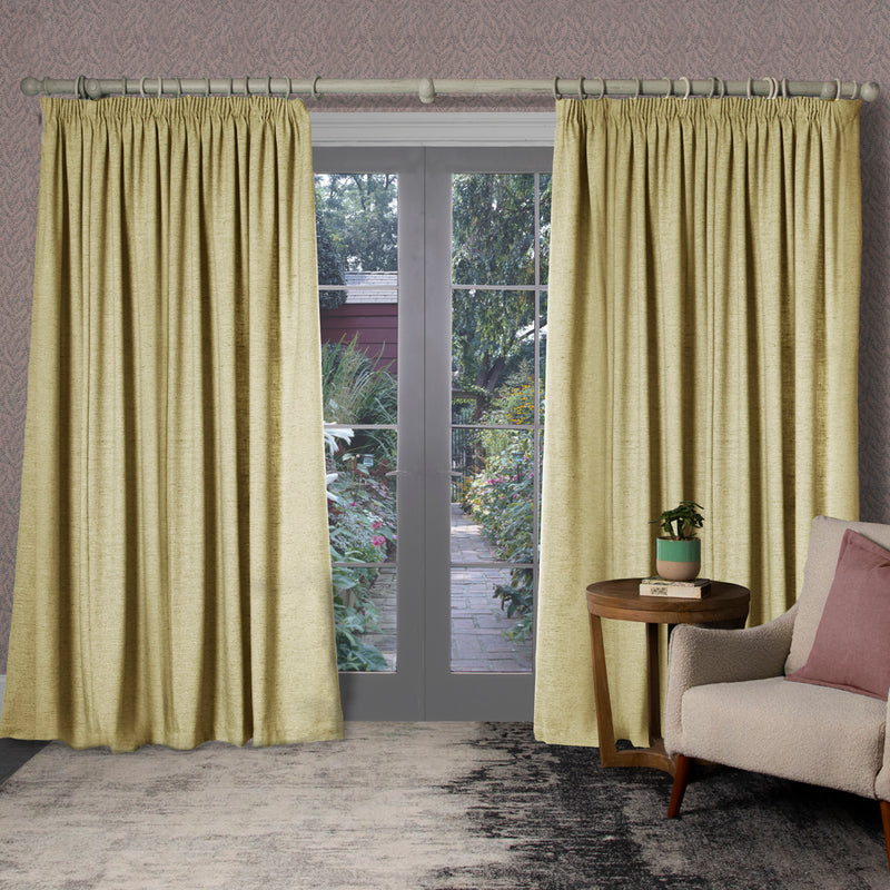 Voyage Maison Helmsley Woven Pencil Pleat Curtains in Lemon