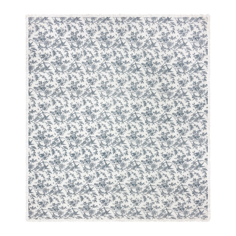 Floral Cream Bedding - Hermione Ruffled Cotton Bedspread Ivory/Blue Wylder Nature