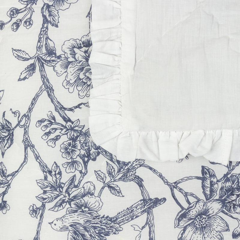 Floral Cream Bedding - Hermione Ruffled Cotton Bedspread Ivory/Blue Wylder Nature