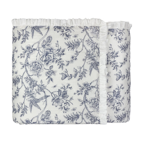 Floral Cream Bedding - Hermione Ruffled Cotton Bedspread Ivory/Blue Wylder Nature