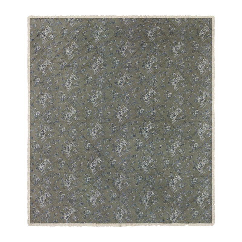 Floral Green Bedding - Hermione Ruffled Cotton Bedspread Moss Wylder Nature