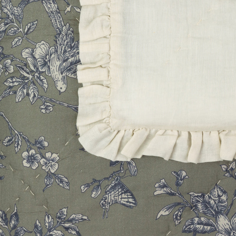 Floral Green Bedding - Hermione Ruffled Cotton Bedspread Moss Wylder Nature