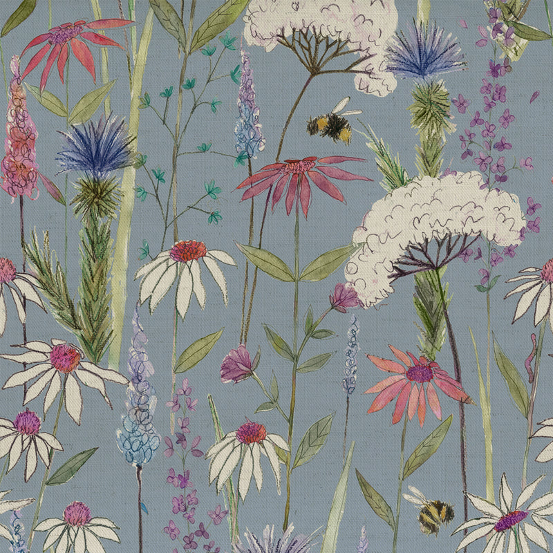 Voyage Maison Hermione Printed Cotton Fabric in Bluebell